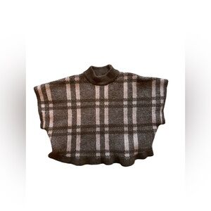 Zara Baby Girl Size 12-18 Months Brown Pink Plaid Sweater Poncho
